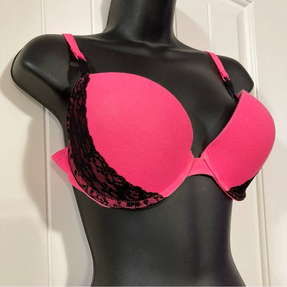 LA SENZA 38C Hot neon pink and black lace underwire t-shirt bra ~ Barbiecore C38 - Picture 4 of 14